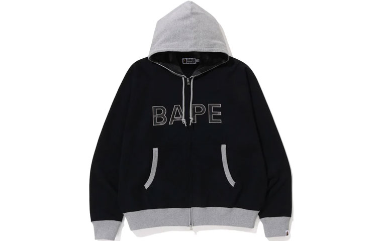 BAPE SS23 Outline Letter Print Zip-Up Hoodie Long Sleeve 1J30-115-014
