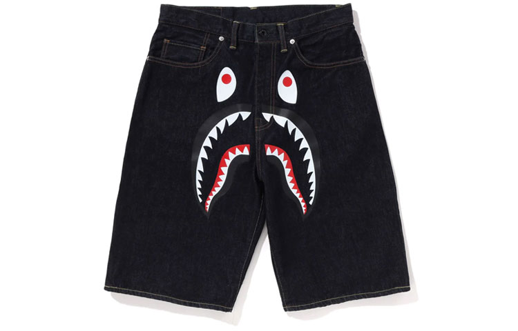 Order BAPE SS23 Shark Print Button-Up Straight Shorts Men’s Mid-Rise Fit Navy Blue. 1J30-151-001