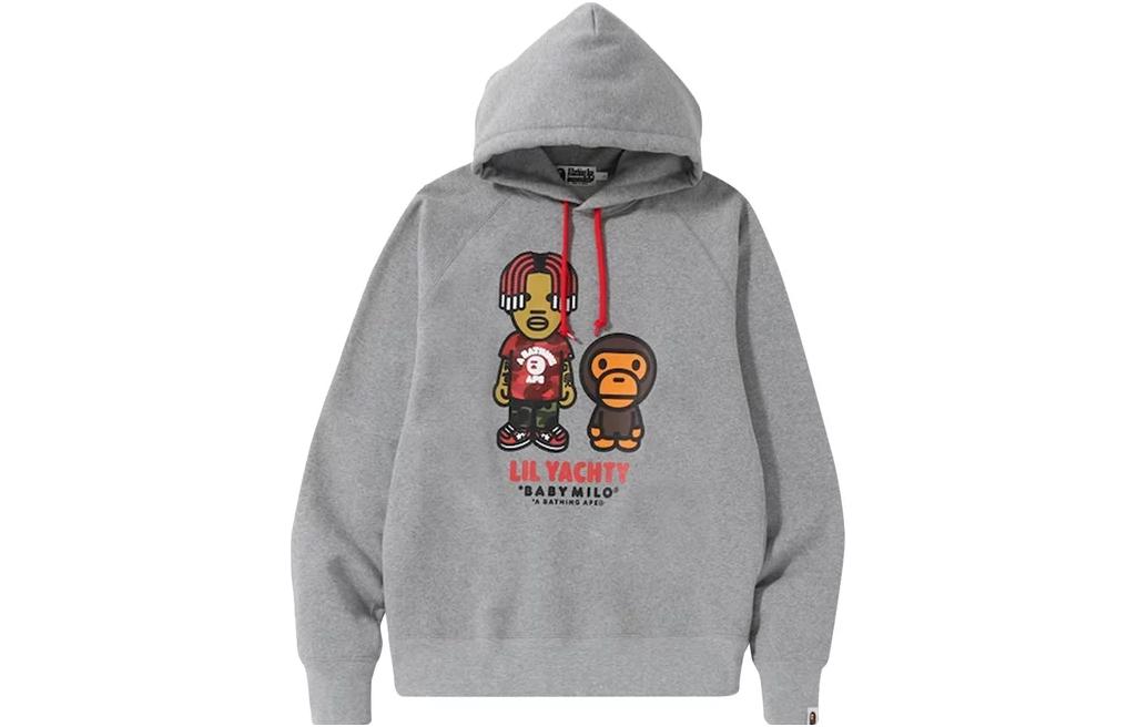 BAPE SS23 Solid Color Cartoon Letter Graphic Hoodie Grey 2F23-114-926