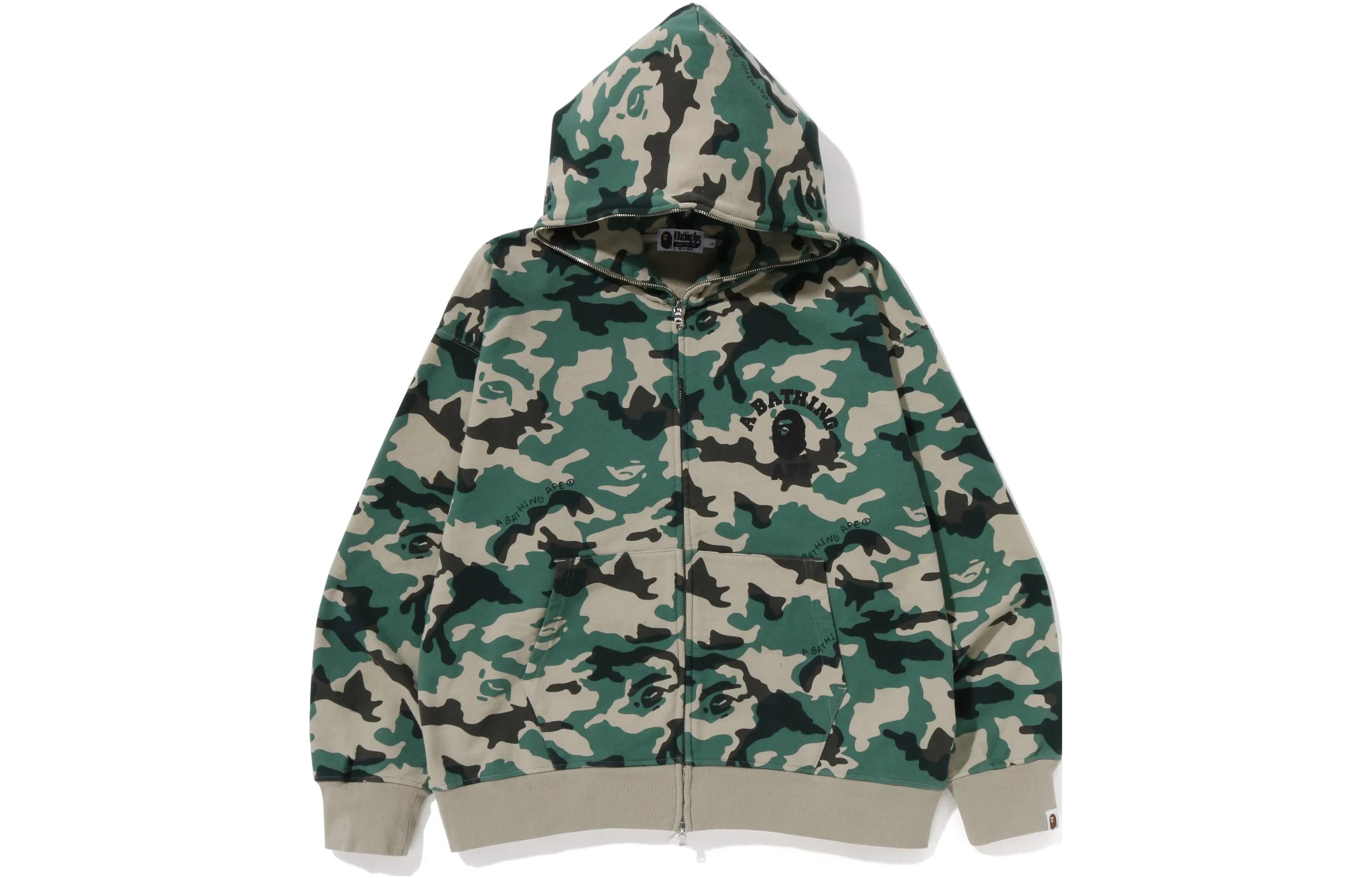 BAPE SS23 Woodland Camo Ape Head Green Zip Hoodie BP073TD4Z2