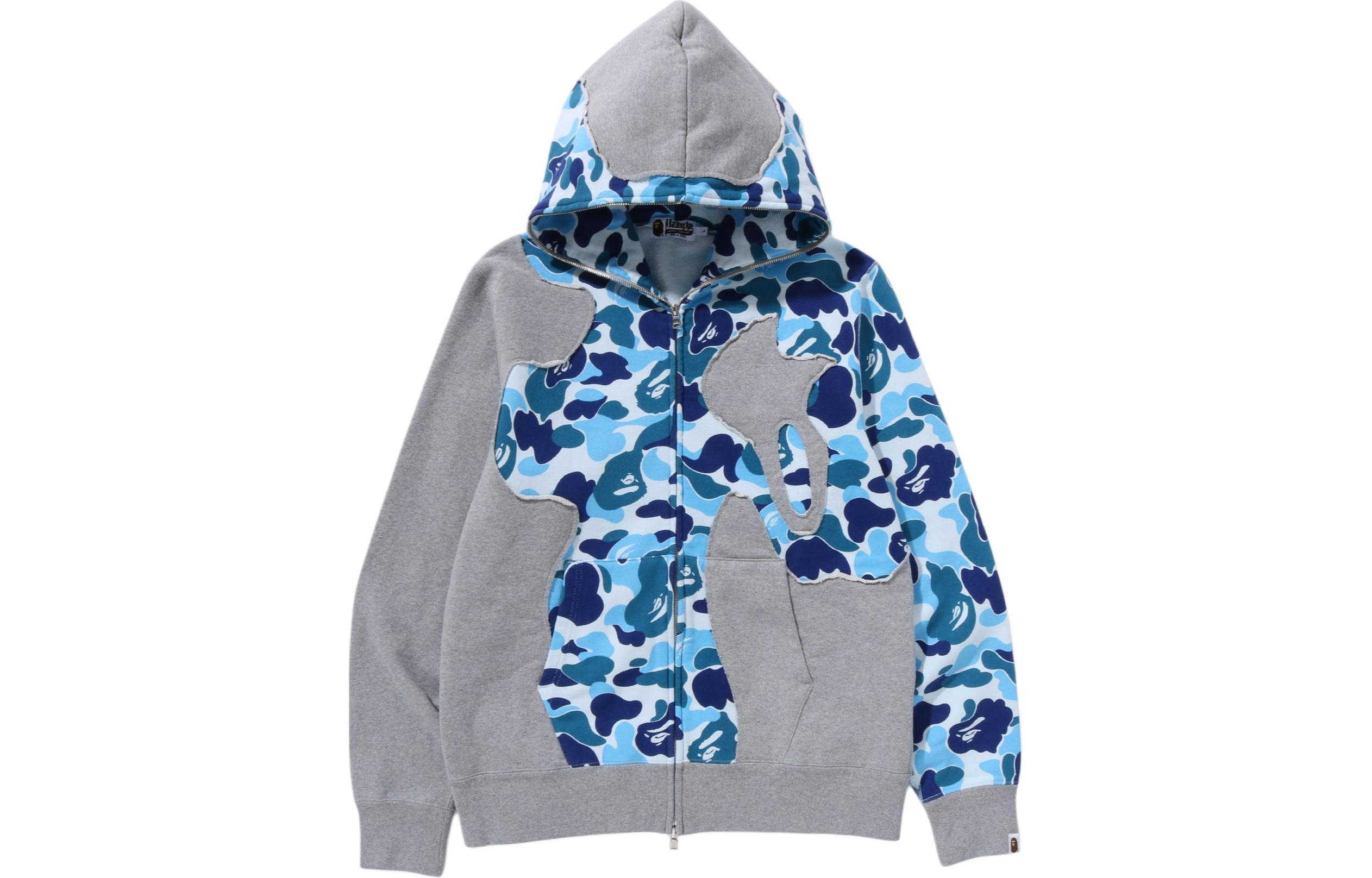 BAPE SS24 Blue Zip-Up Patchwork Hoodie 0ZXSWM115008M-BLX