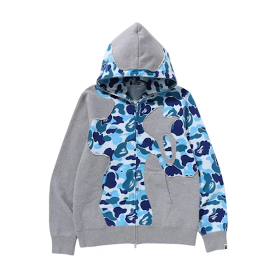 BAPE SS24 Blue Zip-Up Patchwork Hoodie 0ZXSWM115008M-BLX