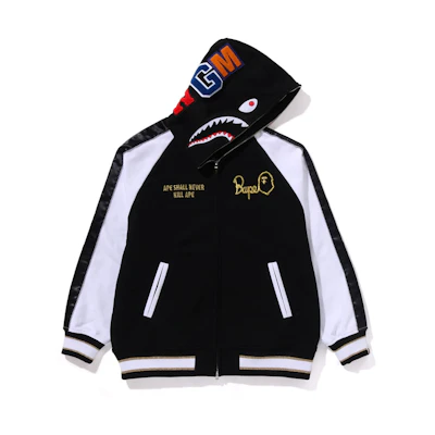 BAPE SS24 Embroidered Shark Colorblock Zip Hoodie Men’s Black 1K30-115-308