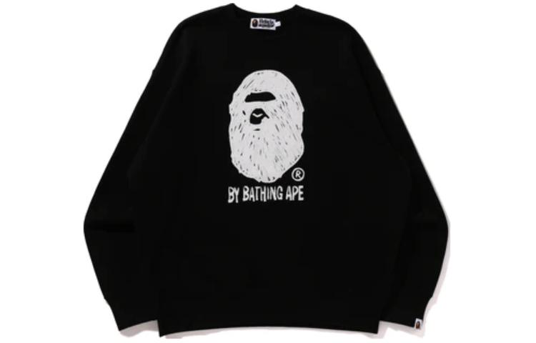 BAPE SS24 Hand-Drawn Ape Head Logo Loose Fit Crewneck Sweatshirt 1K30-113-303