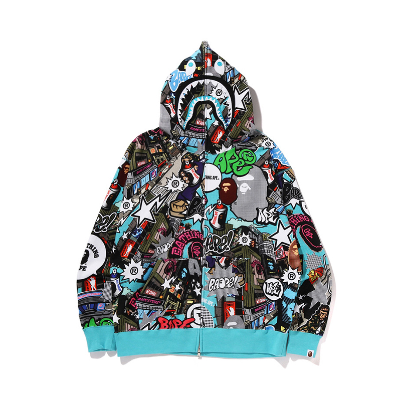 BAPE SS24 Men’s Colorful Shark Hoodie in Comic Style 0ZXSWM115309M