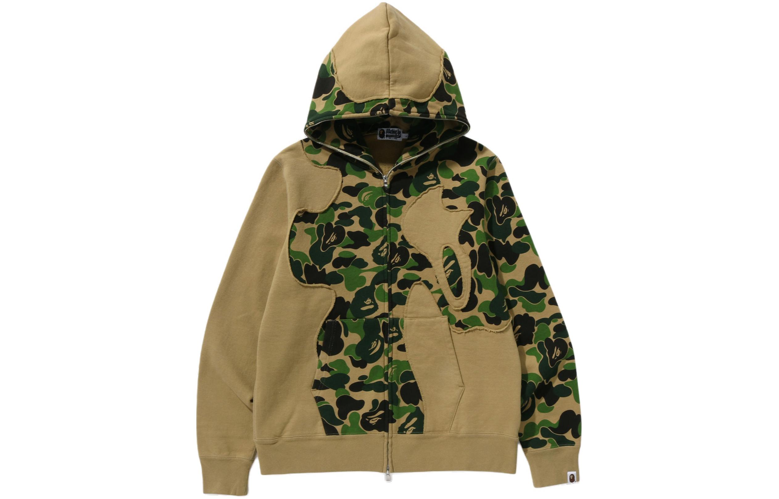 BAPE SS24 Military Green Zip-Up Hoodie with Patches and Long Sleeves 0ZXSWM115008M-GRX