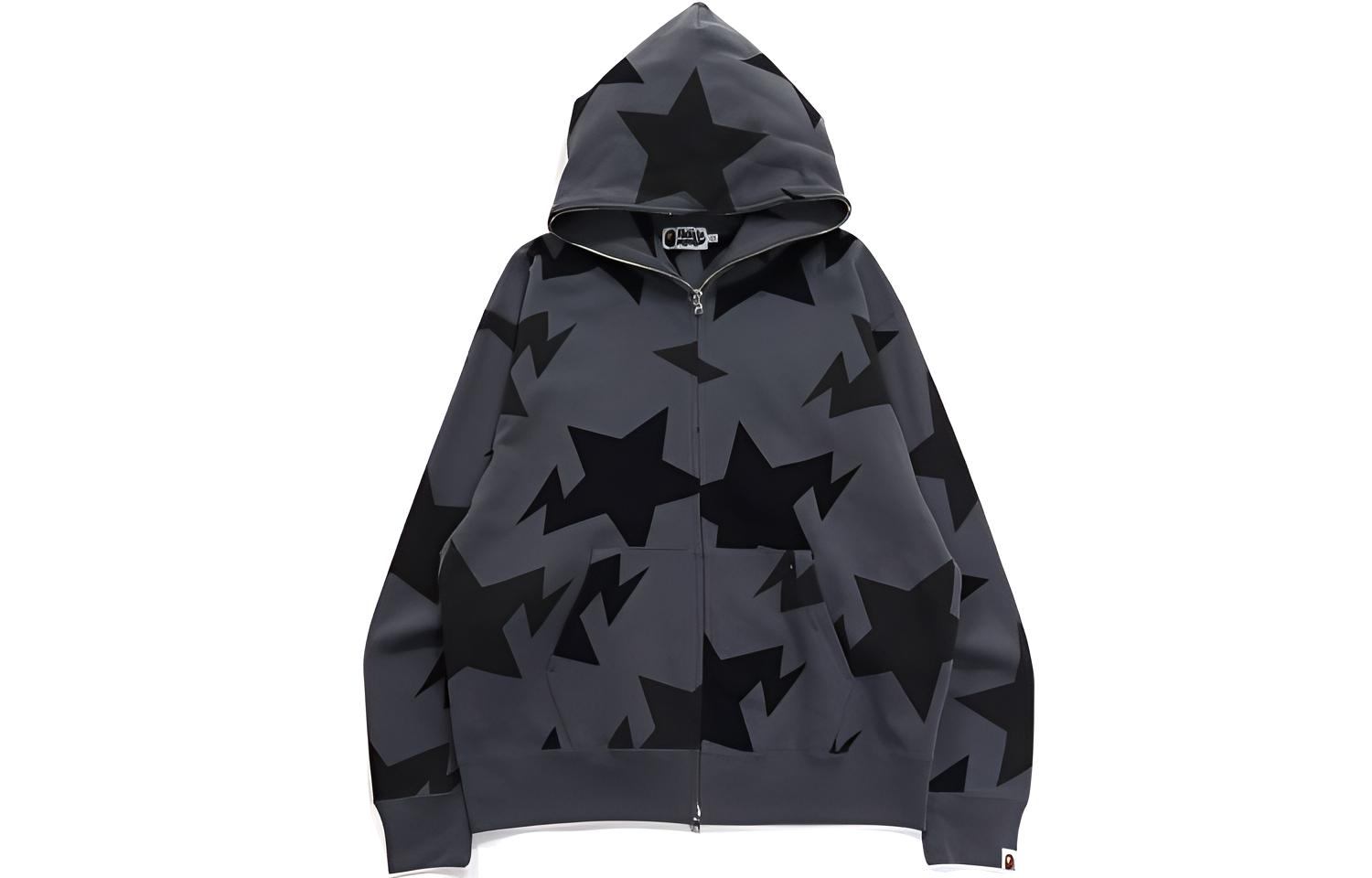 BAPE Sta Pattern Full Zip Hoodie Star Design Relaxed Fit Long Sleeve 1H80-115-009