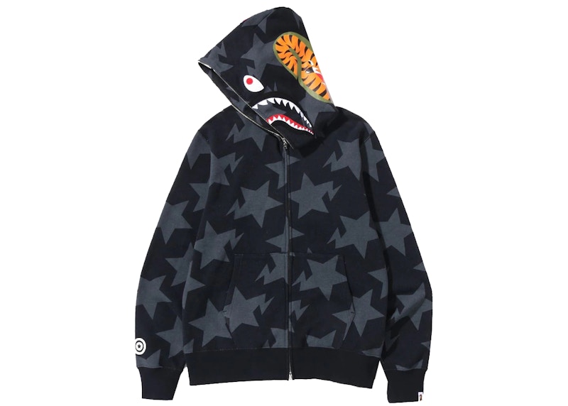 Buy BAPE Sta Pattern Shark Full Zip Hoodie Black - Novelship