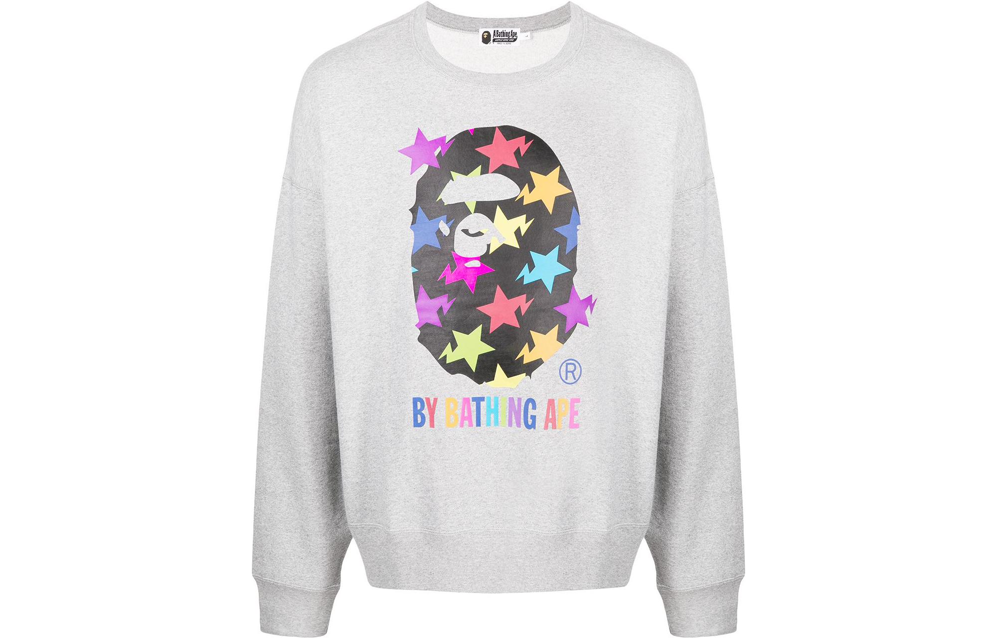 BAPE Star Ape Head Print Crewneck Sweatshirt Grey 001SWH701009IGRAY