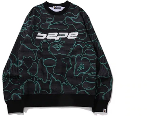BAPE Text Code Camo Glow-in-the-Dark Crewneck Sweatshirt Lelaki. 1I30-113-010 Buy BAPE Text Code Camo Glow-in-the-Dark Crewneck Sweatshirt Lelaki. 1I30-113-010
