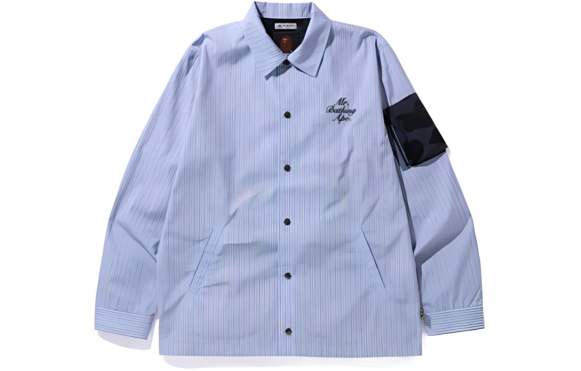 BAPE Thomas Mason Stripe Coach Jacket Blue Long Sleeve Shirt-Style Outerwear 7I30-140-001