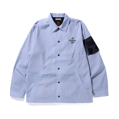 BAPE Thomas Mason Stripe Coach Jacket Blue Long Sleeve Shirt-Style Outerwear 7I30-140-001