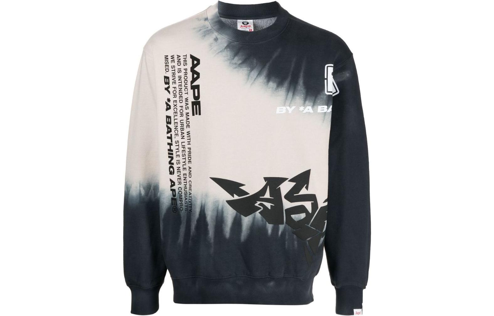 BAPE Tie-Dye Logo Print Crewneck Sweatshirt Men’s Black White ASW3-932-XXJ