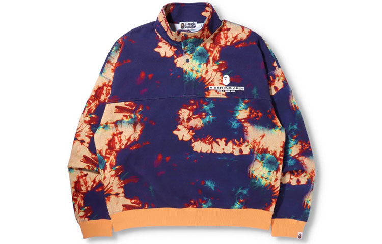 BAPE Tie Dye Stand Collar Loose Fit Pullover Sweatshirt 1I30-113-008