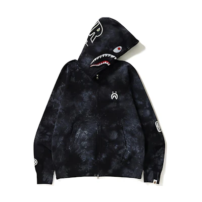 BAPE Tiedye Shark Full Zip Hoodie Black - Unisex Shark Design Zip-Up Sweatshirt 1E30-115-013BLACK
