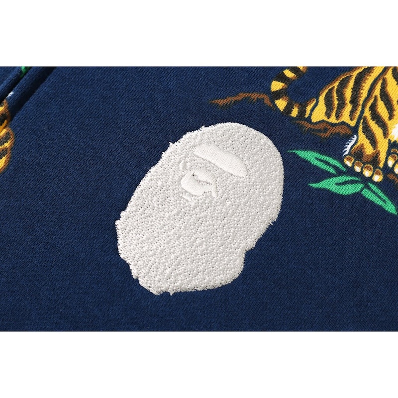 Bape Tiger Pattern Full Zip Hoodie Navy 圖 2