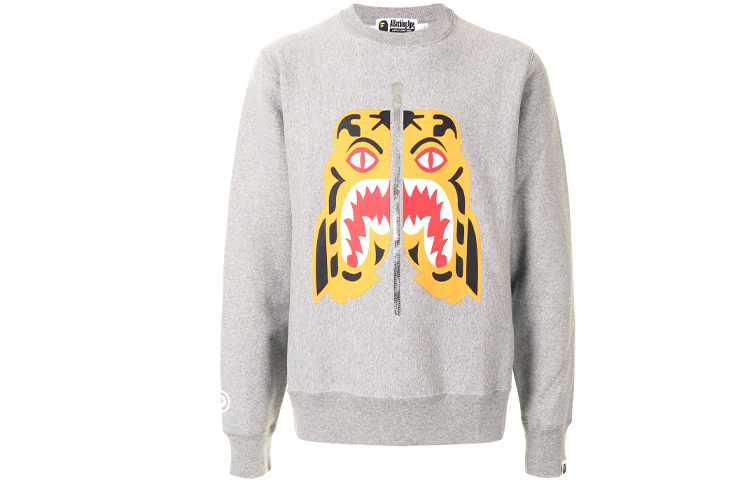 BAPE Tiger Print Pullover Crewneck Sweatshirt Grey 1F80113009