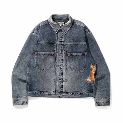 BAPE Tiger Washed Denim Jacket Unisex Blue Denim 1F20-140-026