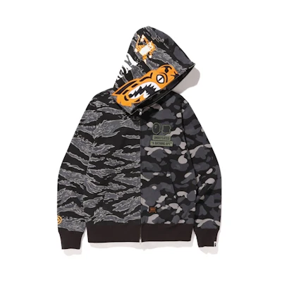Bape UNDFT Tiger Half Shark Full Zip Hoodie Black
