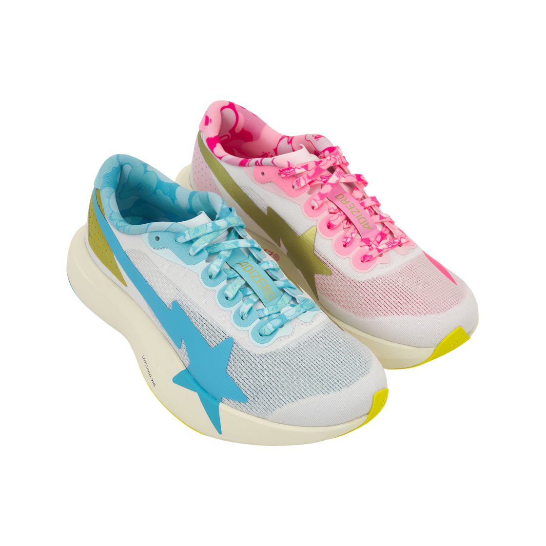 Shop BAPE x adidas Adizero EVO SL ''Blanco Rosa Azul Mismatch'' KJ5751