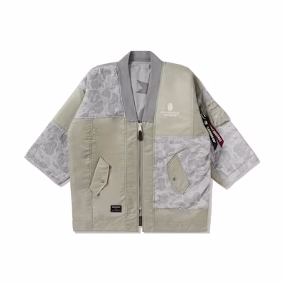 BAPE Alpha Industries FW23 Patchwork Zip Kimono Jacket Unisex Gray. 0ZXLJM140903L