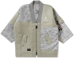 Shop BAPE x Alpha Industries FW23 拼布拉鍊和服外套 中性 灰色 0ZXLJM140903L