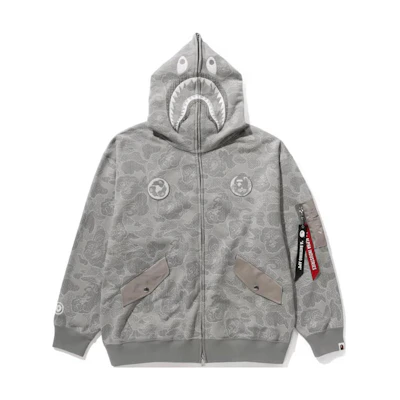BAPE Alpha Industries FW23 Shark Zip Hoodie Unisex Grey. 0ZXSWM115905L