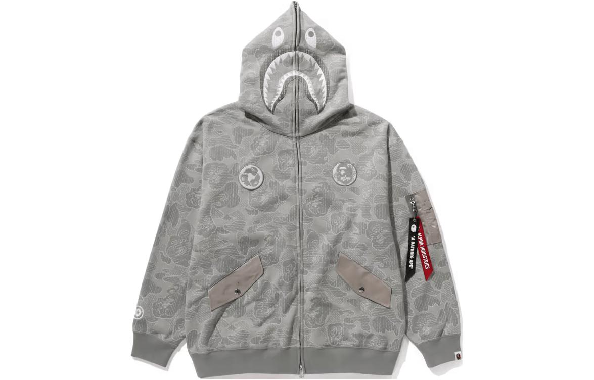 BAPE Alpha Industries FW23 Shark Zip Hoodie Unisex Grey. 0ZXSWM115905L 圖 3