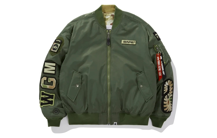 BAPE Alpha Industries Reversible Logo Jacket Olive Camo Green - 1G73-141-907
