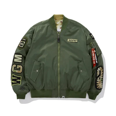 BAPE Alpha Industries Reversible Logo Jacket Olive Camo Green - 1G73-141-907