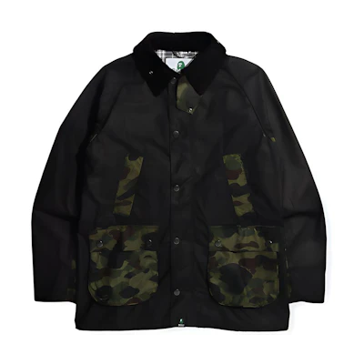 BAPE Barbour Black Camo Print Jacket with Fuzzy Collar Collaboration. 1H72-141-902