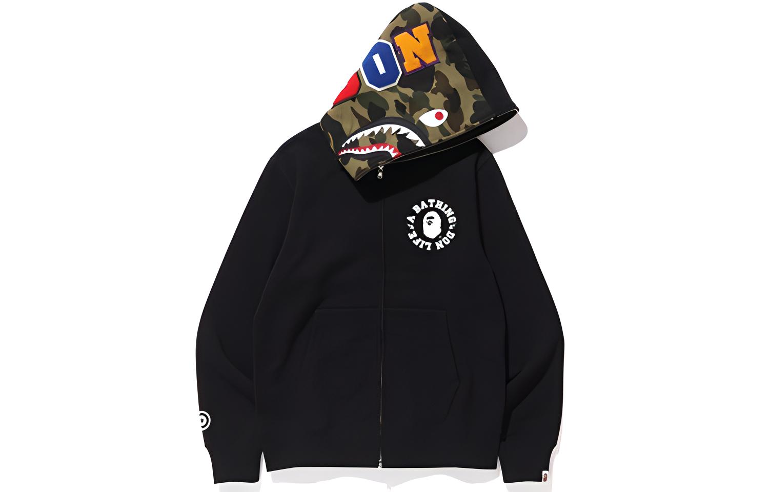 BAPE BIG SEAN Shark Full Zip Hoodie Black Camo Unisex Jacket 1F73-115-924BLACK