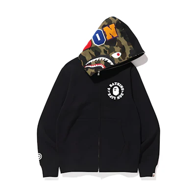 BAPE BIG SEAN Shark Full Zip Hoodie Black Camo Unisex Jacket 1F73-115-924BLACK