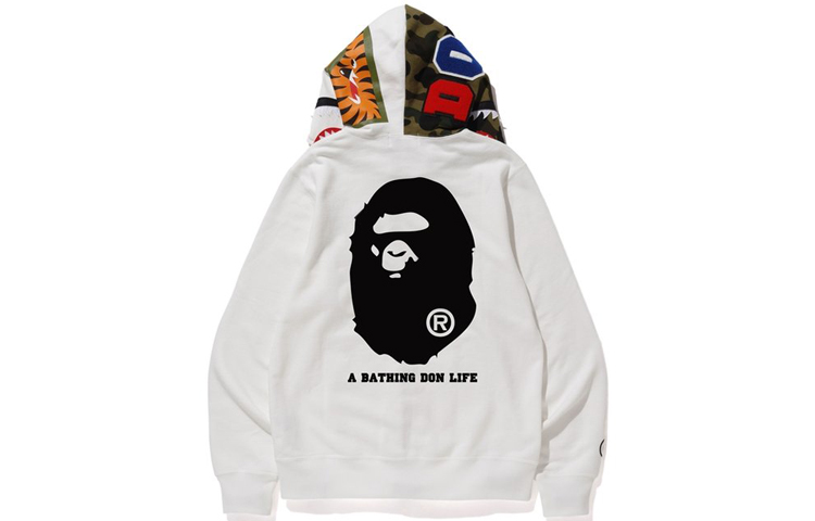 BAPE BIG SEAN Shark Full Zip Hoodie White Camo Unisex 1F73-115-924