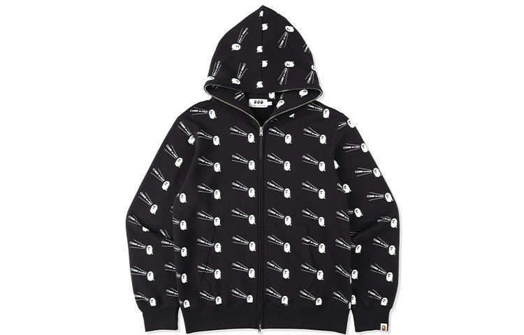 BAPE CDG Full Zip Hoodie Black Logo Print Jacket Hoodie 1H22115917-BLACK
