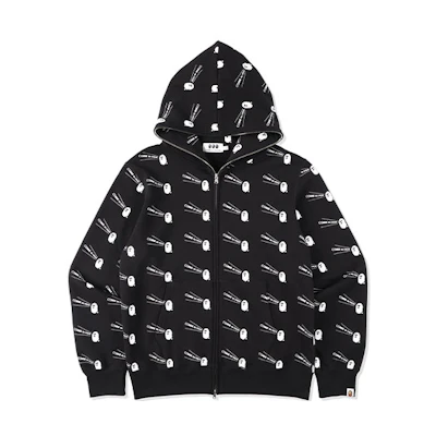 BAPE CDG Full Zip Hoodie Black Logo Print Jacket Hoodie 1H22115917-BLACK