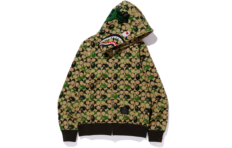 BAPE COACH Shark Full Zip Hoodie Green Collaboration 1G23-115-901CAMOUFLAGE