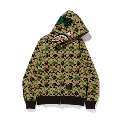 BAPE COACH Shark Full Zip Hoodie Green Collaboration 1G23-115-901CAMOUFLAGE