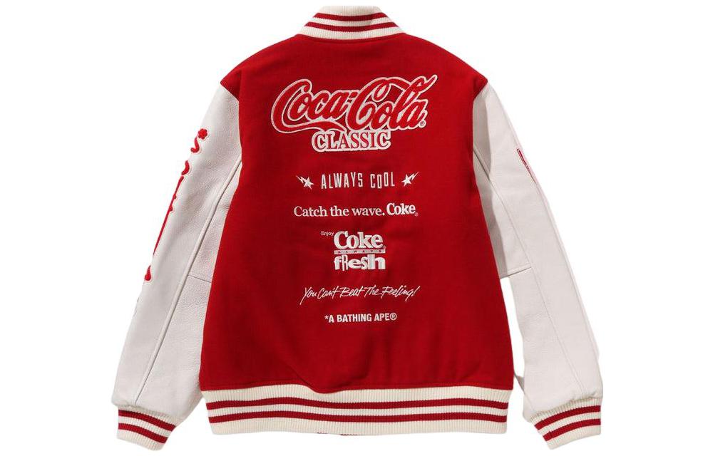 BAPE Coca-Cola FW23 Embroidered Ape Logo Letterman Jacket for Men. 1J73-141-905 圖 3