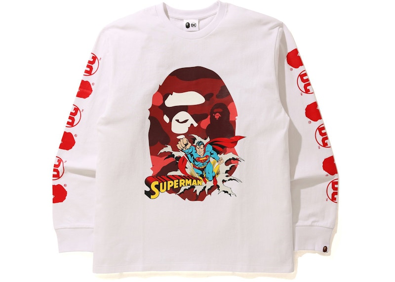 Buy BAPE x DC Superman Kaos Lengan Panjang Putih