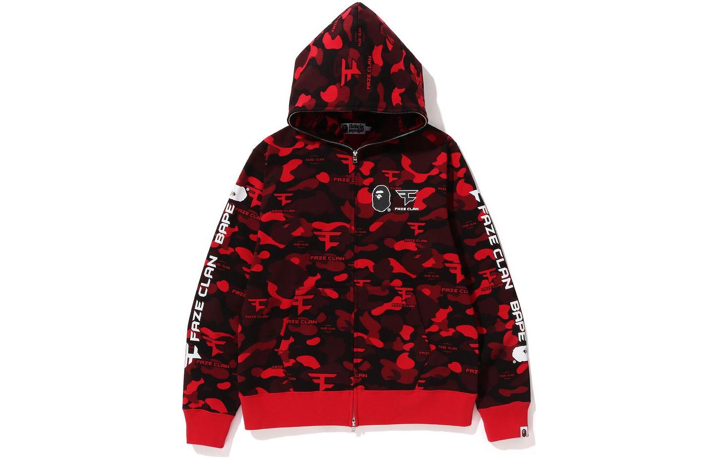 BAPE FaZe Clan SS23 Camo Ape Head Hoodie Red Unisex 1I73-115-903