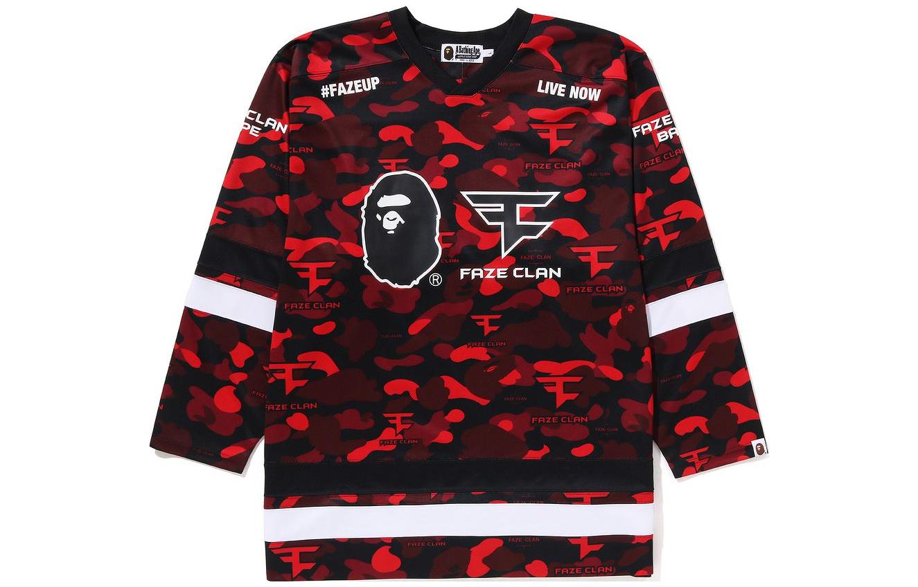 BAPE FaZe Clan SS23 Red Camo Ape Head Crewneck Sweatshirt Unisex 1I73-111-903