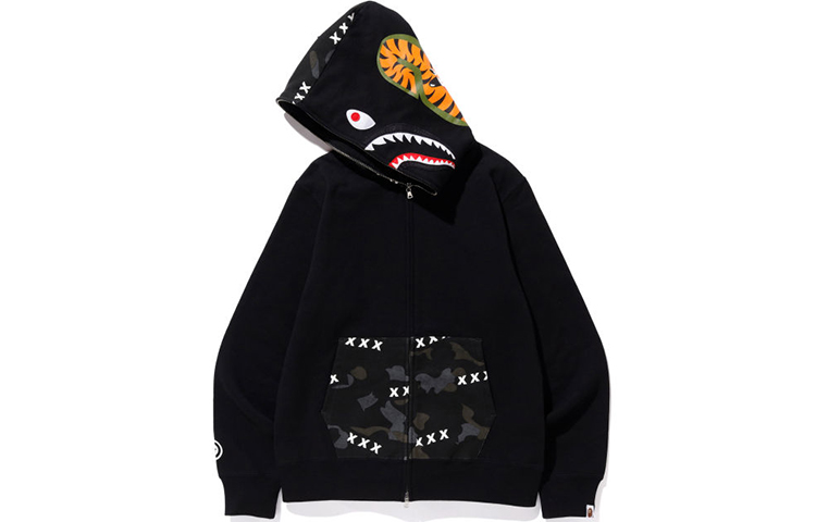 BAPE GOD Shark Series Black Hoodie with Zipper Unisex Co-Branded Edition 001-ZPF-731-929X