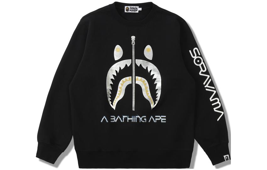 BAPE Hajime Sorayama Gold & Silver Shark Print Crewneck Long Sleeve Men’s Sweater 0ZXSWM113904H