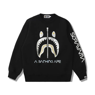 BAPE Hajime Sorayama Gold & Silver Shark Print Crewneck Long Sleeve Men’s Sweater 0ZXSWM113904H