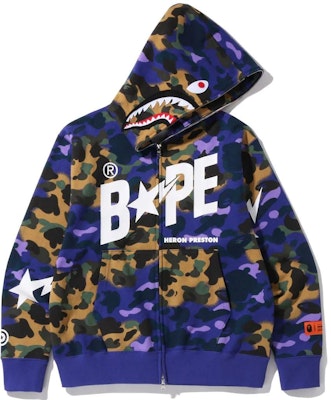 BAPE x Heron Preston Mix 1st Camo Shark Relaxed Fit Full Zip Hoodie Purple Lookbook BAPE x Heron Preston Mix 1st Camo Shark Relaxed Fit Full Zip Hoodie Purple