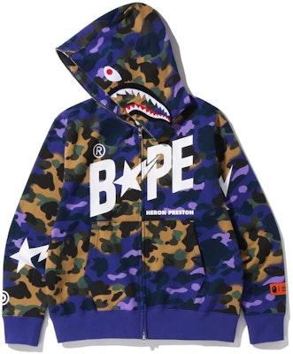 BAPE x Heron Preston Mix 1st Camo Shark Relaxed Fit Full Zip Hoodie Purple Shop BAPE x Heron Preston Mix 1st Camo Shark Relaxed Fit Full Zip Hoodie Purple