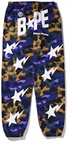 Lookbook BAPE x HP紫色印花運動褲 - 寬鬆低腰休閒長褲。 0ZXPTM152904I