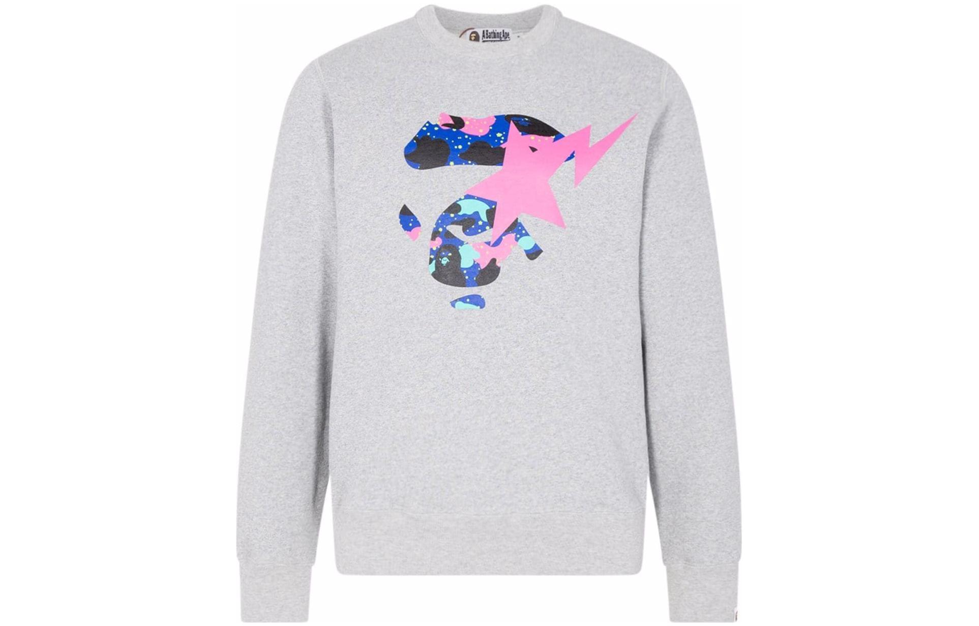 BAPE Kid Cudi Colorful Logo Print Crewneck Sweatshirt Gray () 83122112GREY