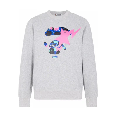 BAPE Kid Cudi Colorful Logo Print Crewneck Sweatshirt Gray () 83122112GREY